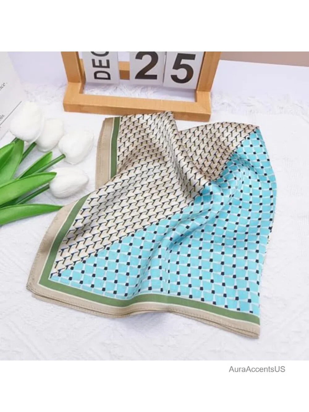 100% Mulberry Silk Printed Square Neckerchief Scarf for Women